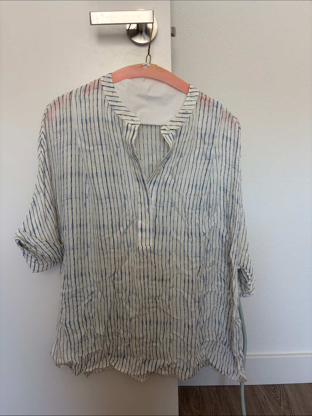 Vince White Shirt with Blue Pinstripes